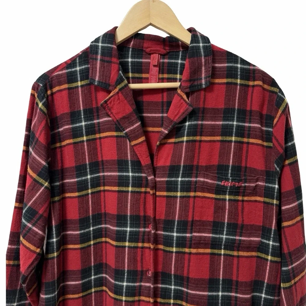 Skims Womens Plaid Flannel Sleep Pajamas Set Size L Red Cozy Comfy Loungewear